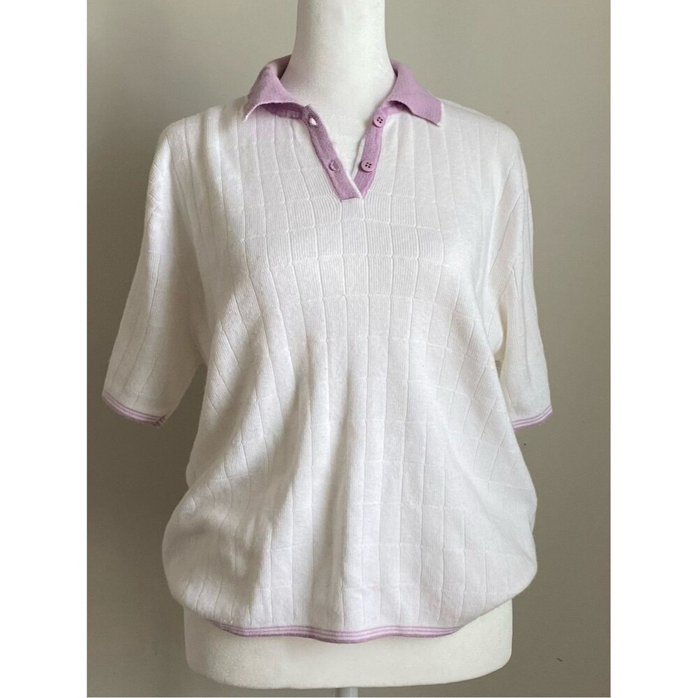 Northern Reflection Cotton Ramie Blend Polo  Collared Knit Top